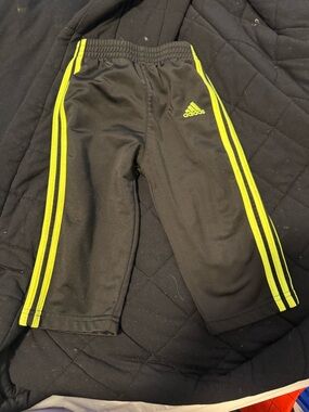 adidas Black Joggers with Neon Yellow Stripes - Kids